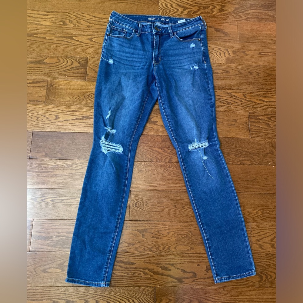 Old Navy Dark Blue Distressed Skinny Jeans Size 8Long